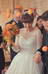 Vintage Long Sleeve Lace Polka Dot 50s Style Tea Length Wedding Dress Short Country Wedding dress,20081916